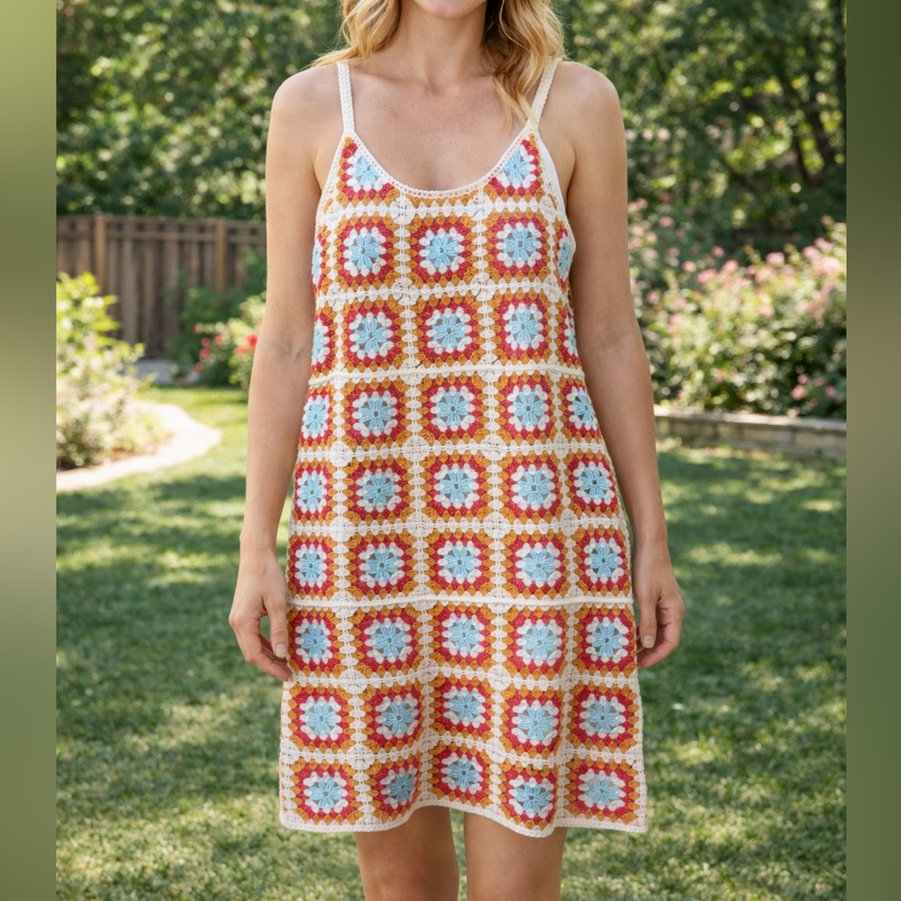 Colorful Crochet Mini Dress